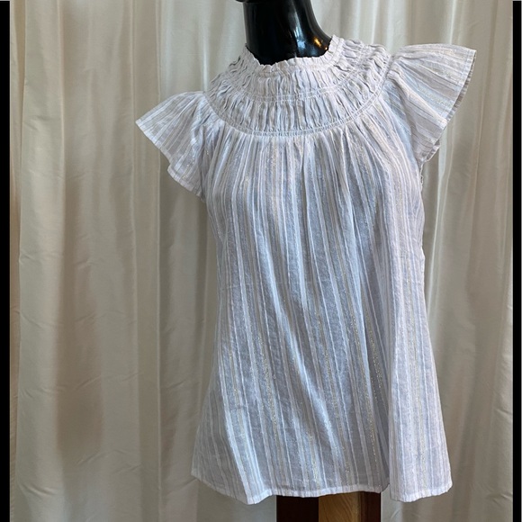 Loft white top with shimmer smock shell. Great shoulder accent ! - Picture 2 of 13